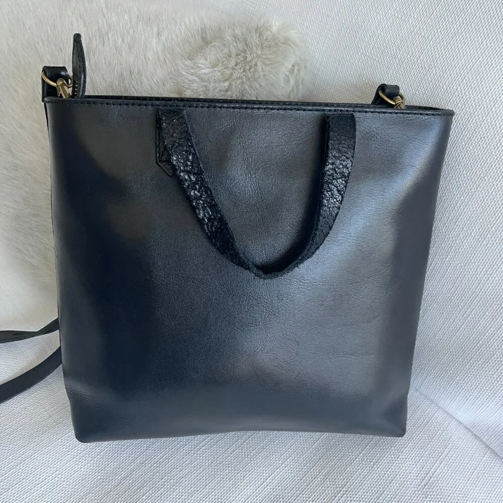 Madewell Leather Transport Tote Black Top Zip Crossbody Top Handle Bag